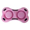 Bone Shaped Plastic Pet Double Diner with Stainless Steel Bowls, Pink and