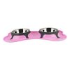 Bone Shaped Plastic Pet Double Diner with Stainless Steel Bowls, Pink and