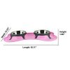 Bone Shaped Plastic Pet Double Diner with Stainless Steel Bowls, Pink and
