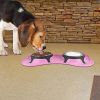 Bone Shaped Plastic Pet Double Diner with Stainless Steel Bowls, Pink and
